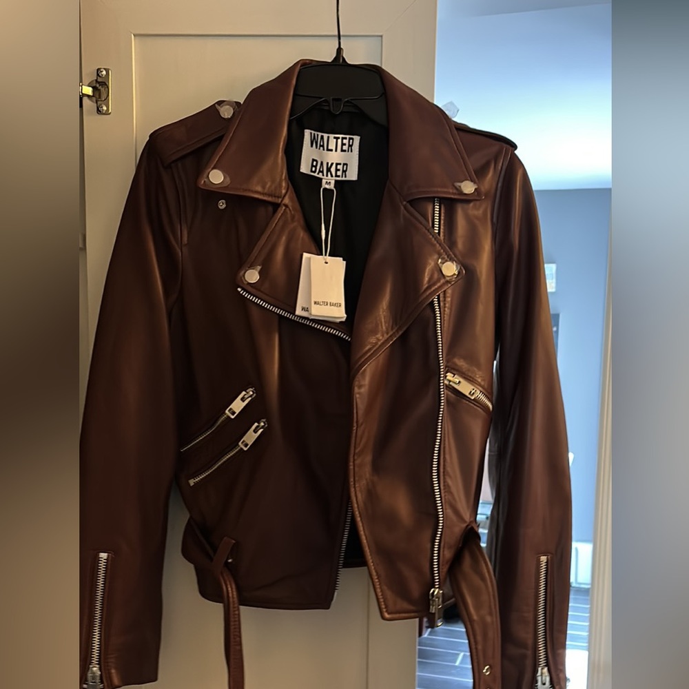 Walter Baker plum leather moto jacket.
